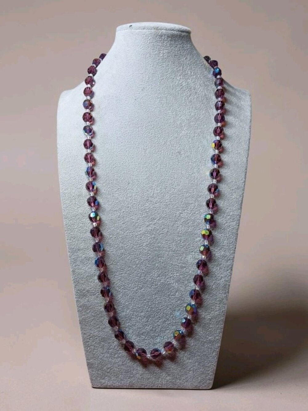 Vintage Purple Crystal Glass Aurora Borealis Beads Ring Lock Clasp 29"